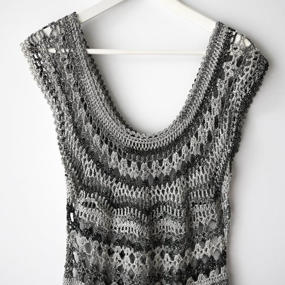 CARTISE Gray & White Crochet Dress, Top or Bathing Suit Coverup - Size Large - Picture 1 of 7